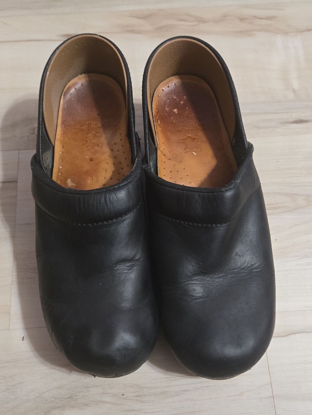 Women's Black Leather Slip-On Clogs